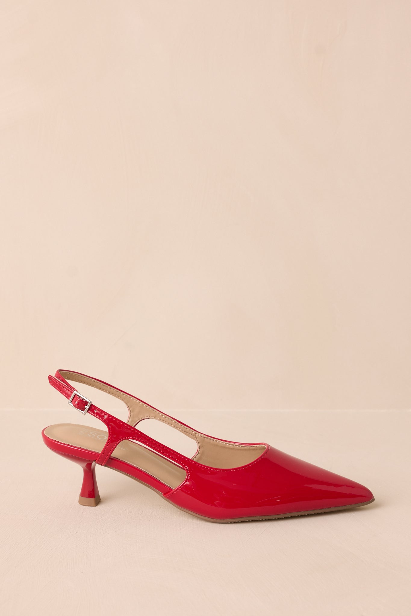 Fiercely Stunned Red Patent Slingback Kitten Heels