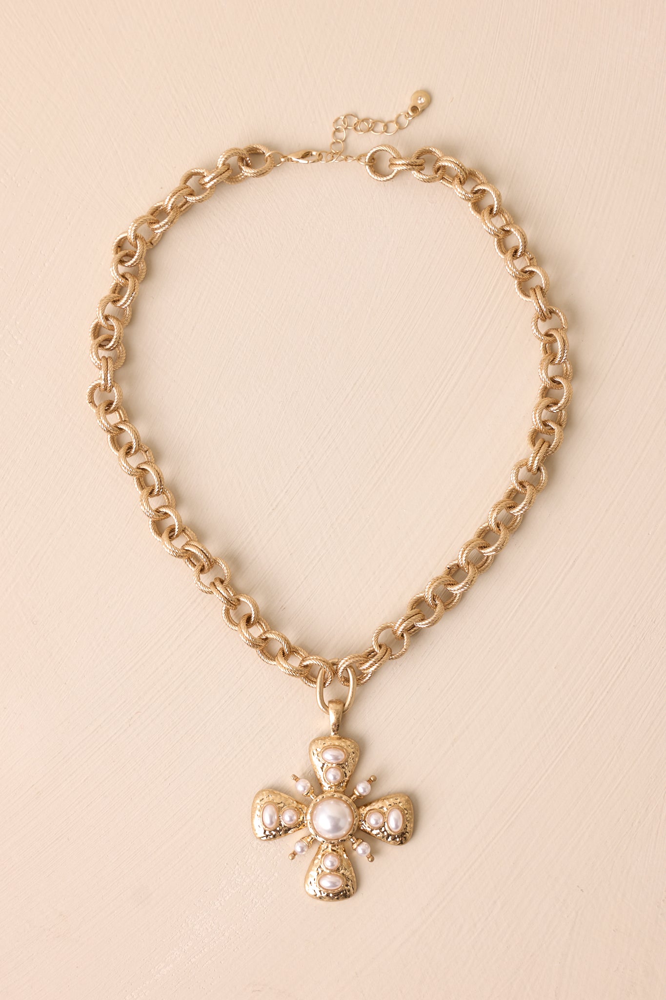 Dreams Ahead Gold and Ivory Pearl Cross Pendant Necklace