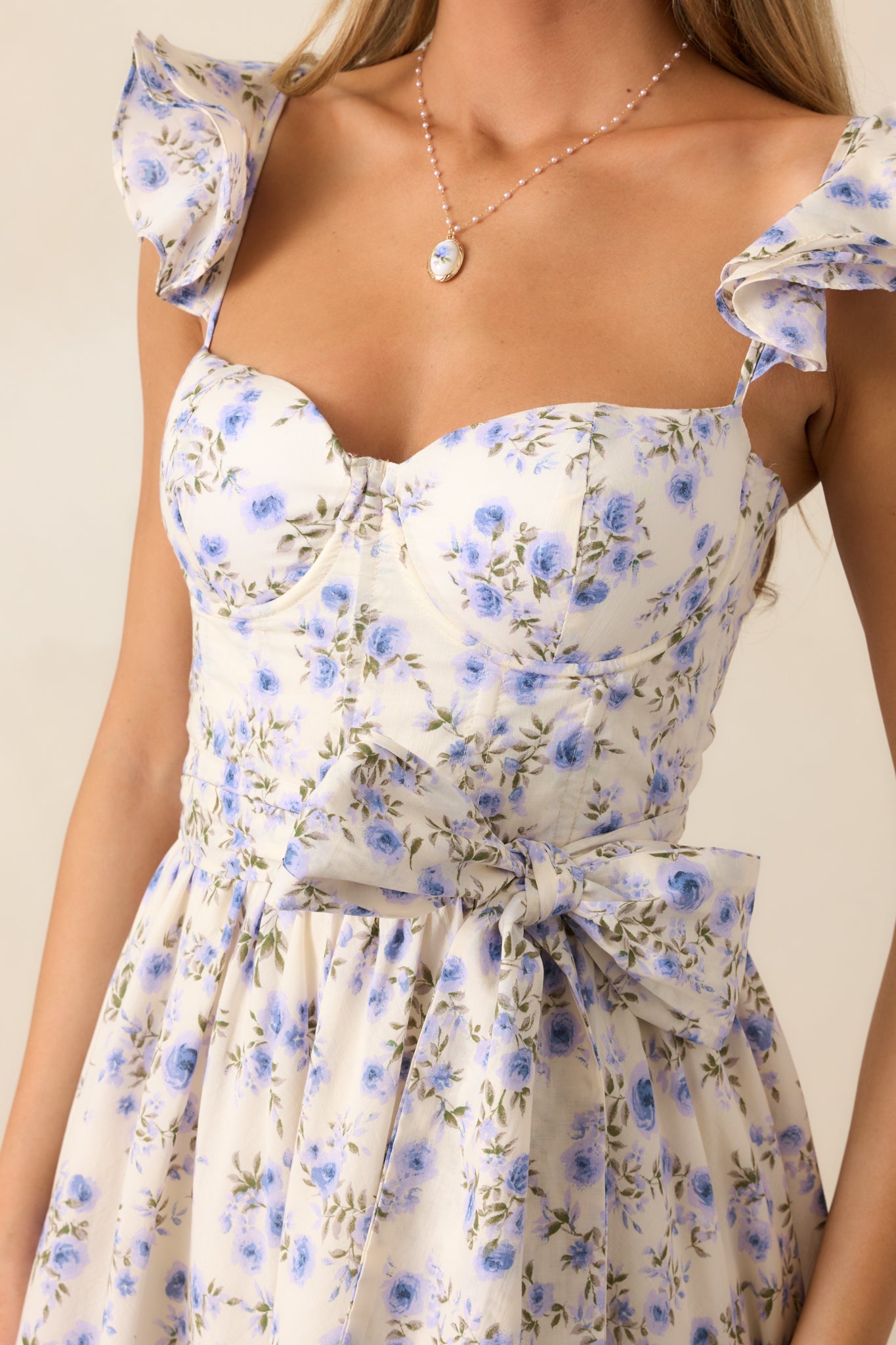 Porcelain Bloom Lilac Floral Bustier Midi Dress