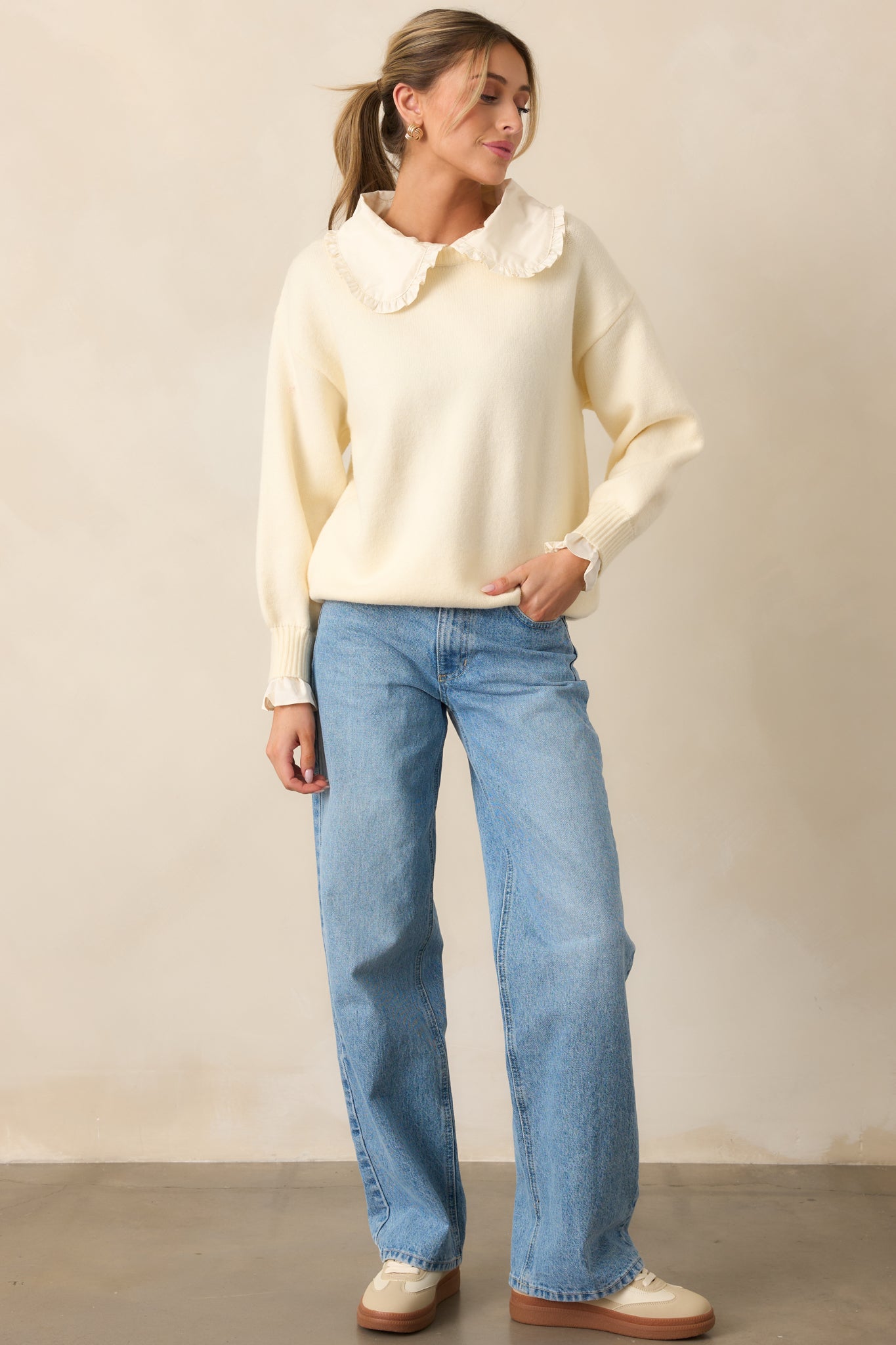 Always Meant To Be Ivory Collared Sweater