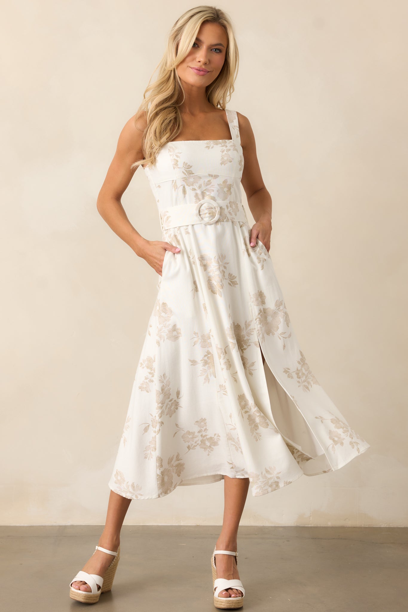 Drift Away Ivory Floral Midi Dress