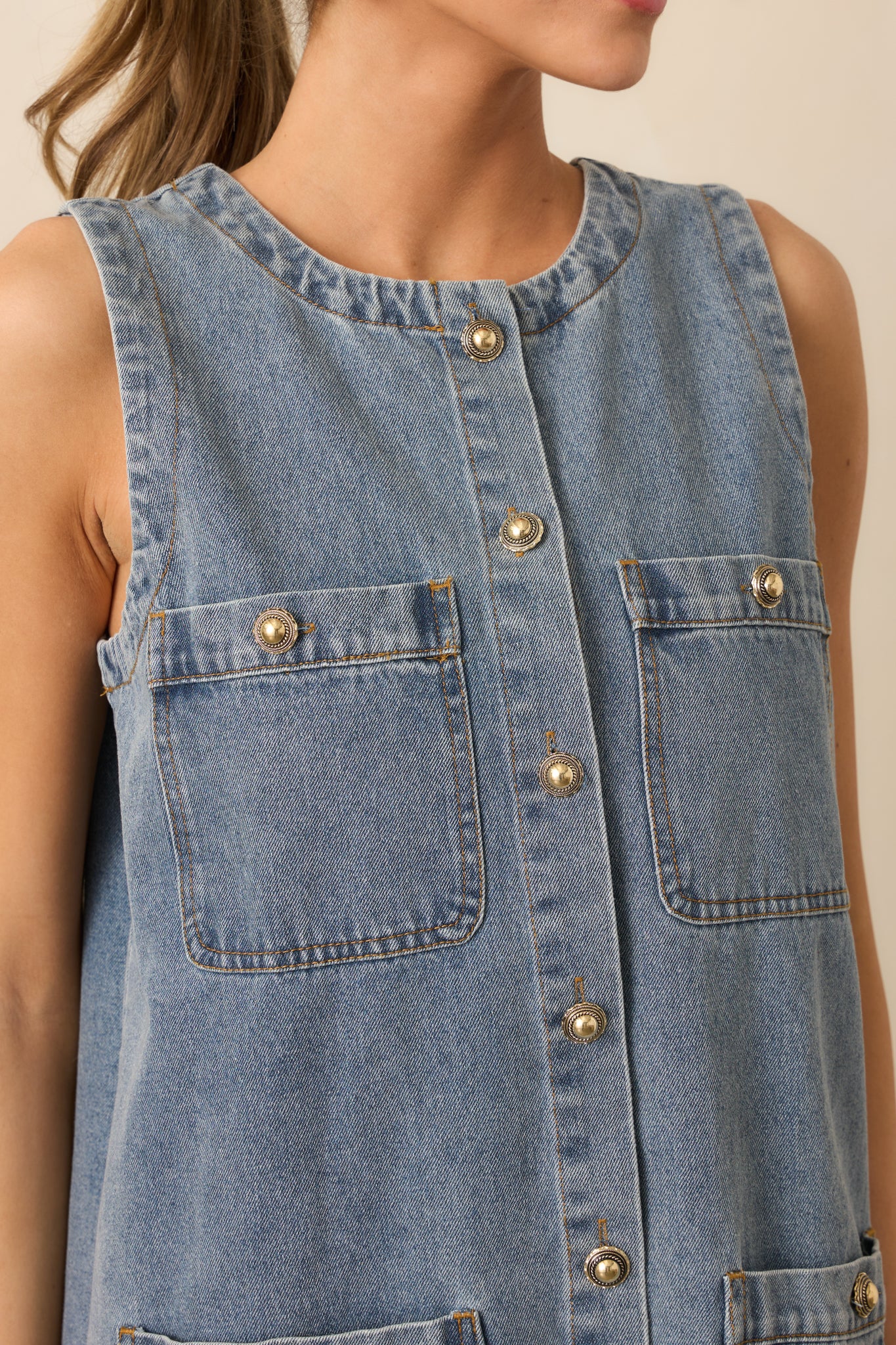 Urban Legend Medium Wash Button Front Denim Mini Dress