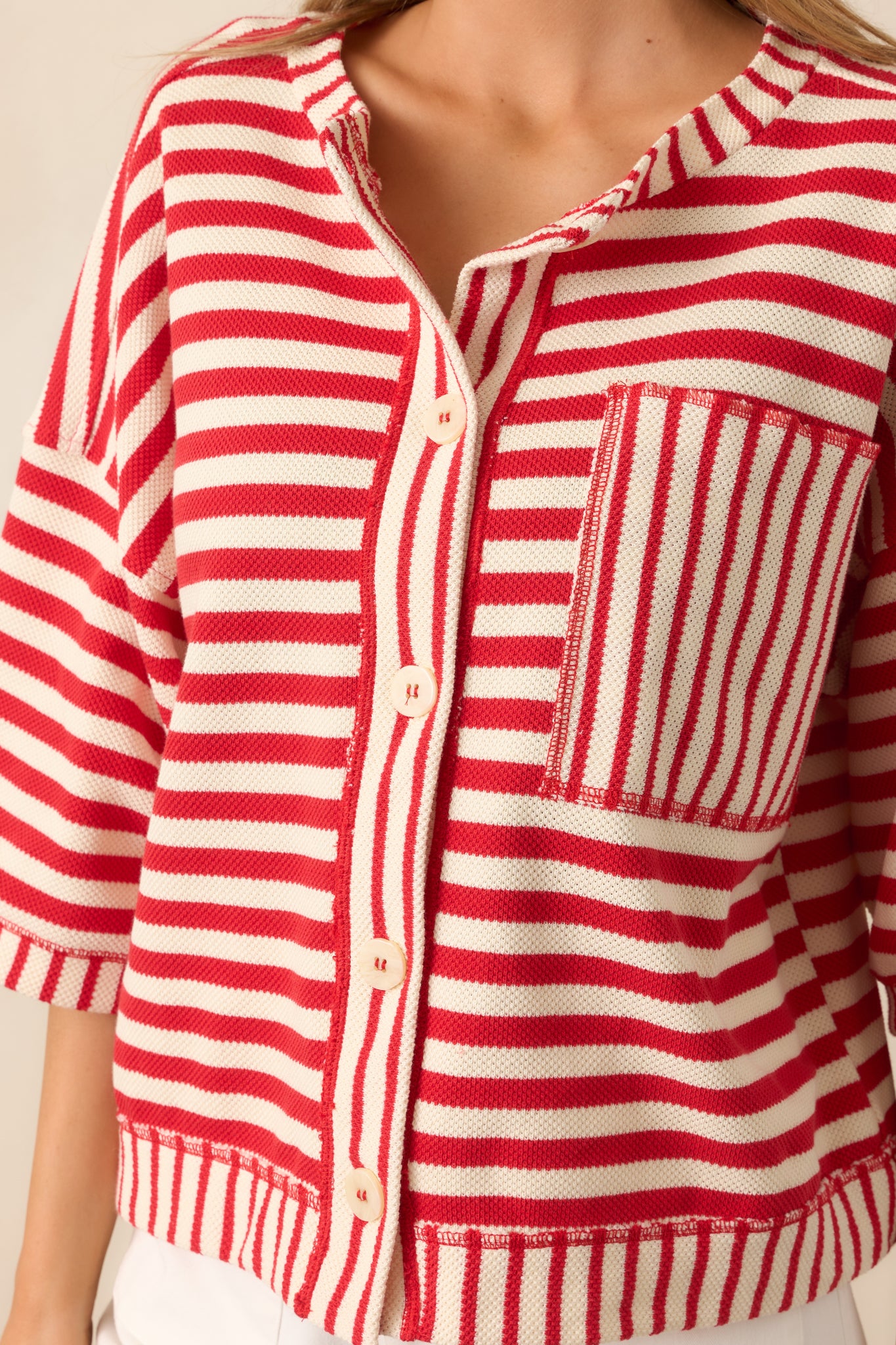 Let's Sail Away Cotton Red Stripe Canvas Button Front Top