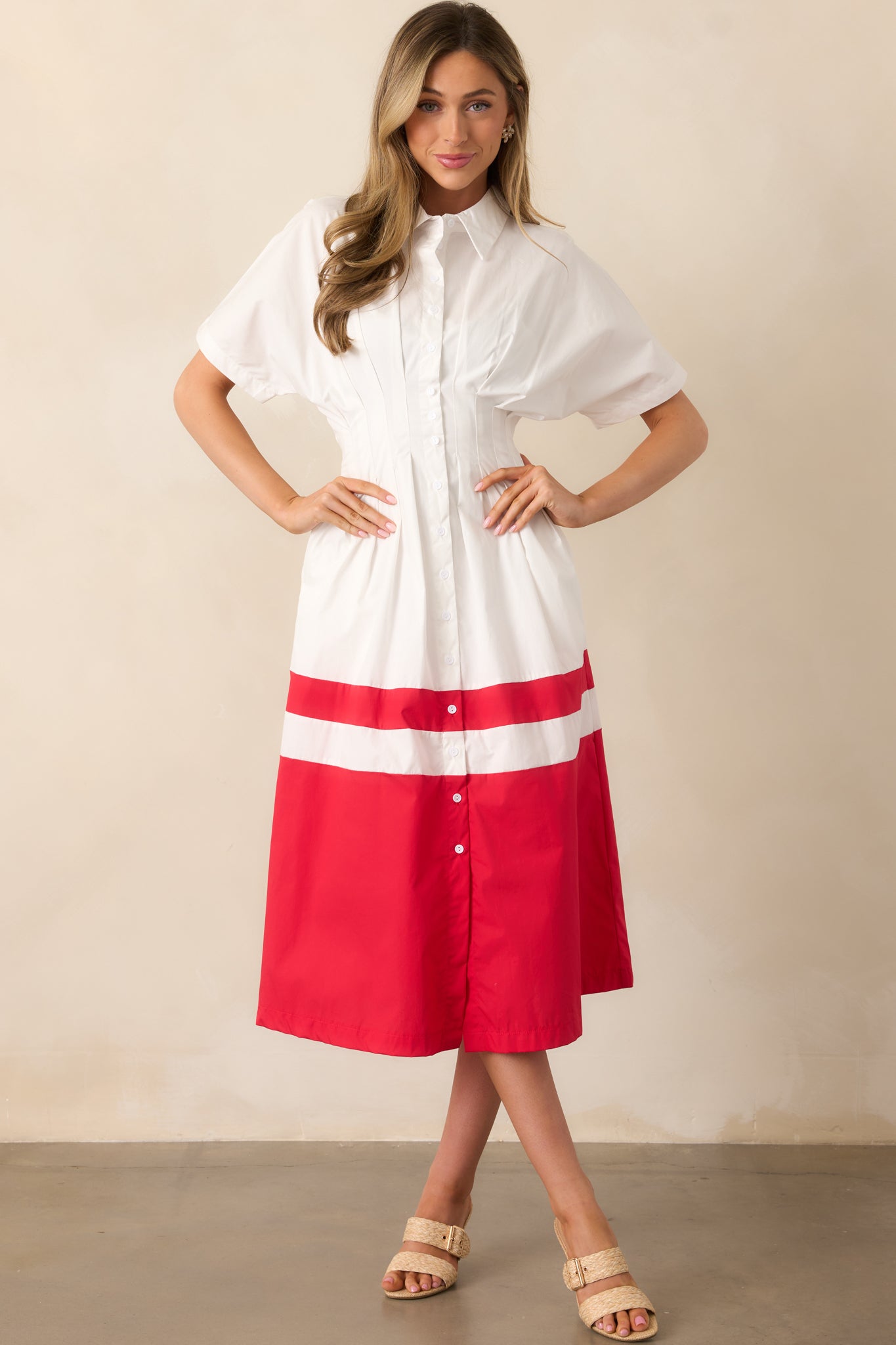 The Diner Downtown Ivory Cotton Midi Shirt Dress