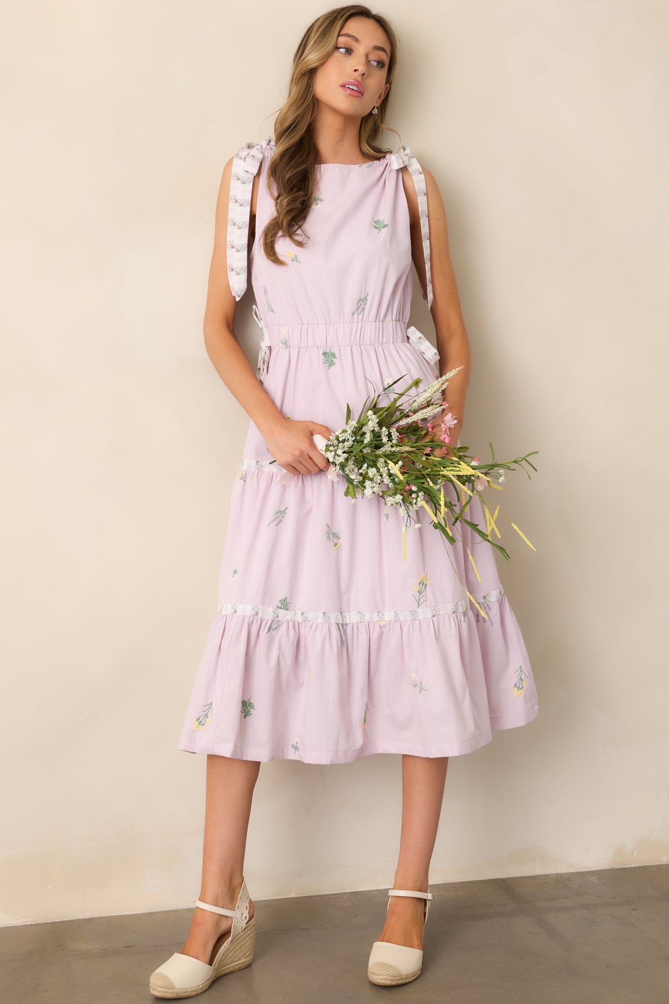 Morning Market Cotton Lavender Floral Midi Dress