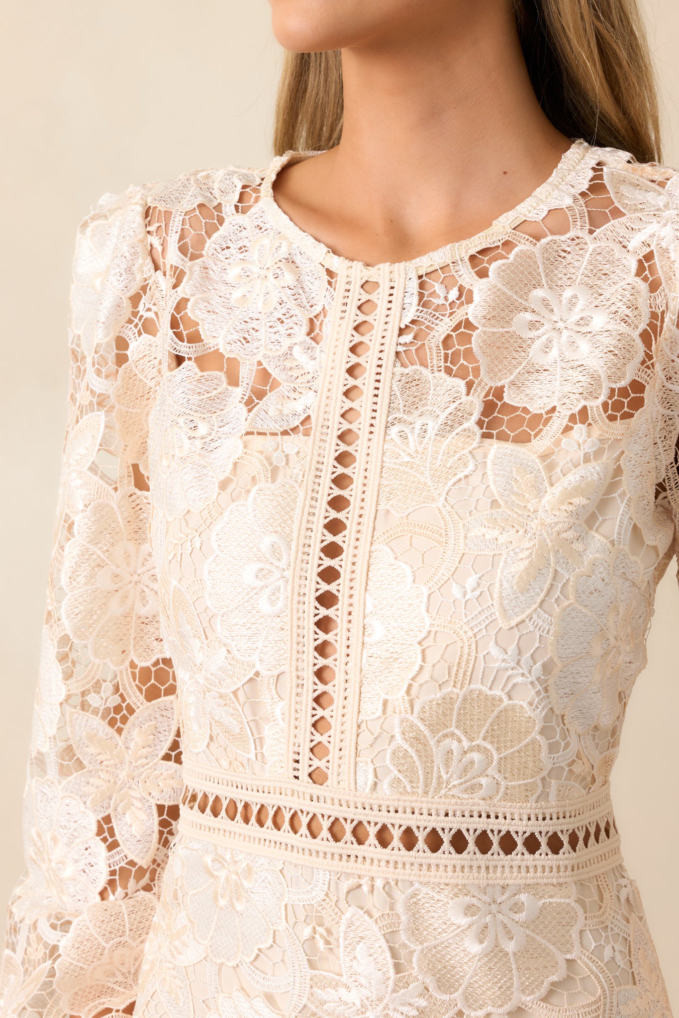 Keep It Authentic Ivory Floral Embroidered Mini Dress