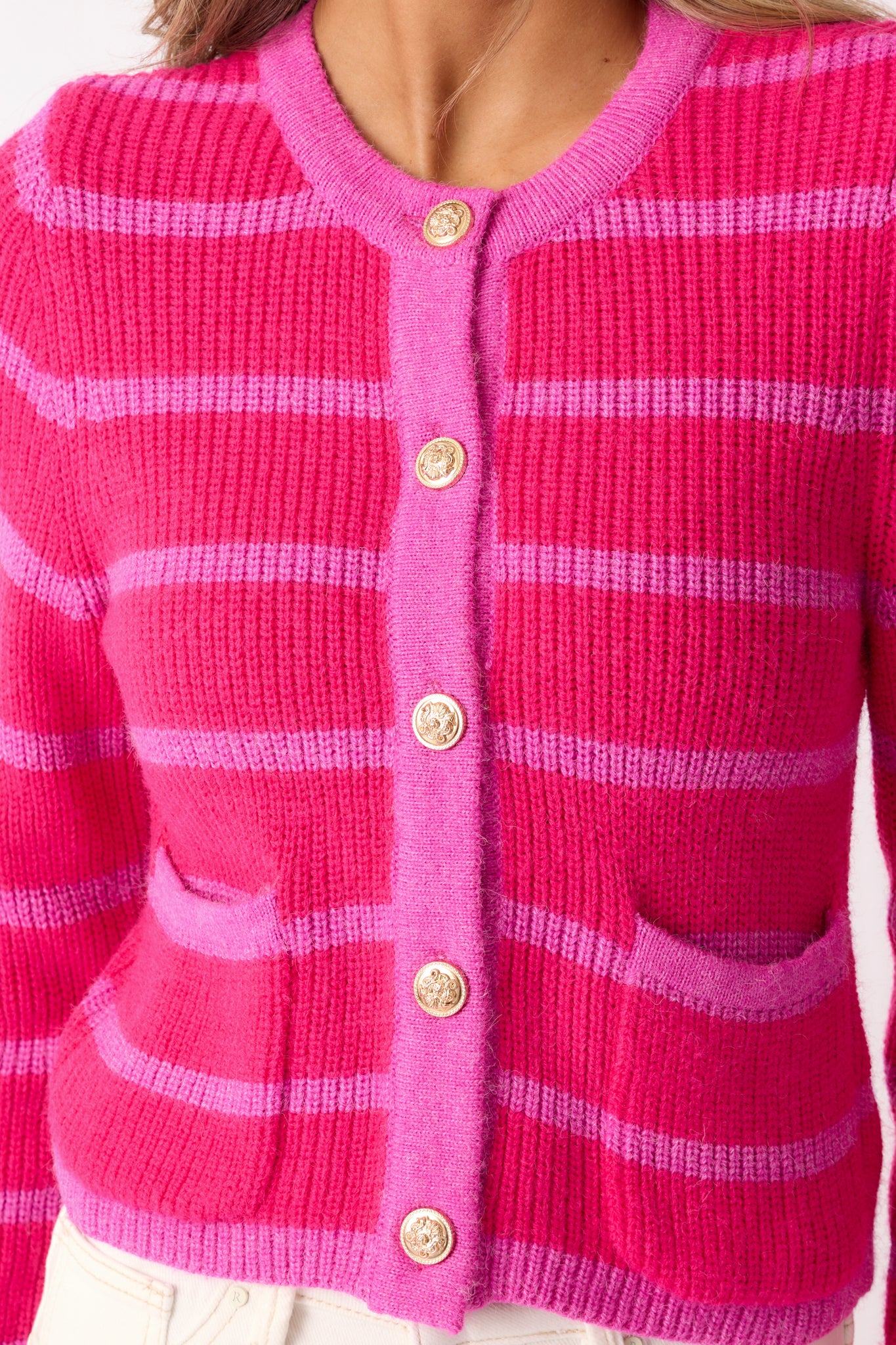 Let's Go Shopping Hot Pink Stripe Button Front Cardigan