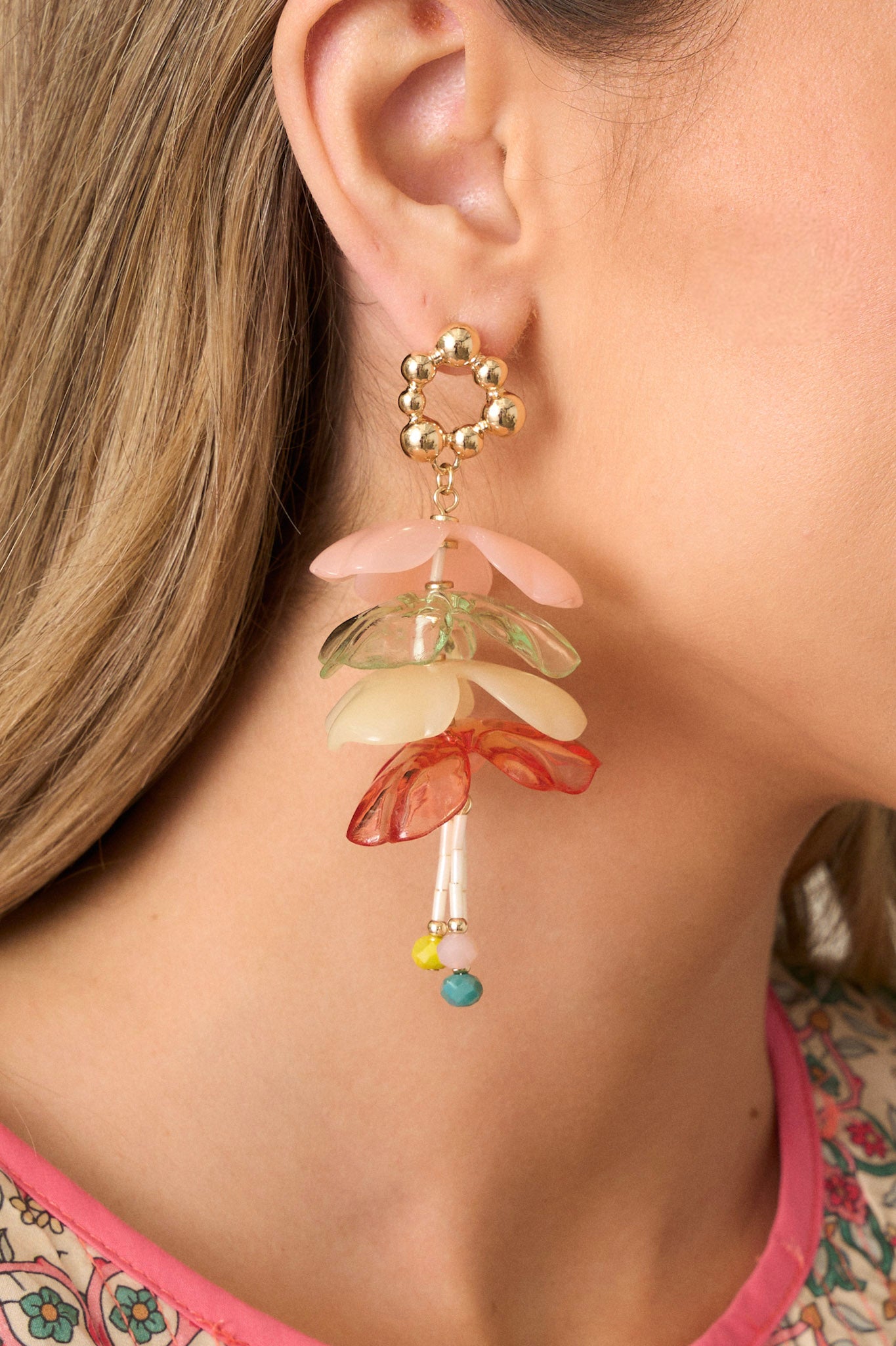 Summer Romance Pink Multi Flower Drop Earrings