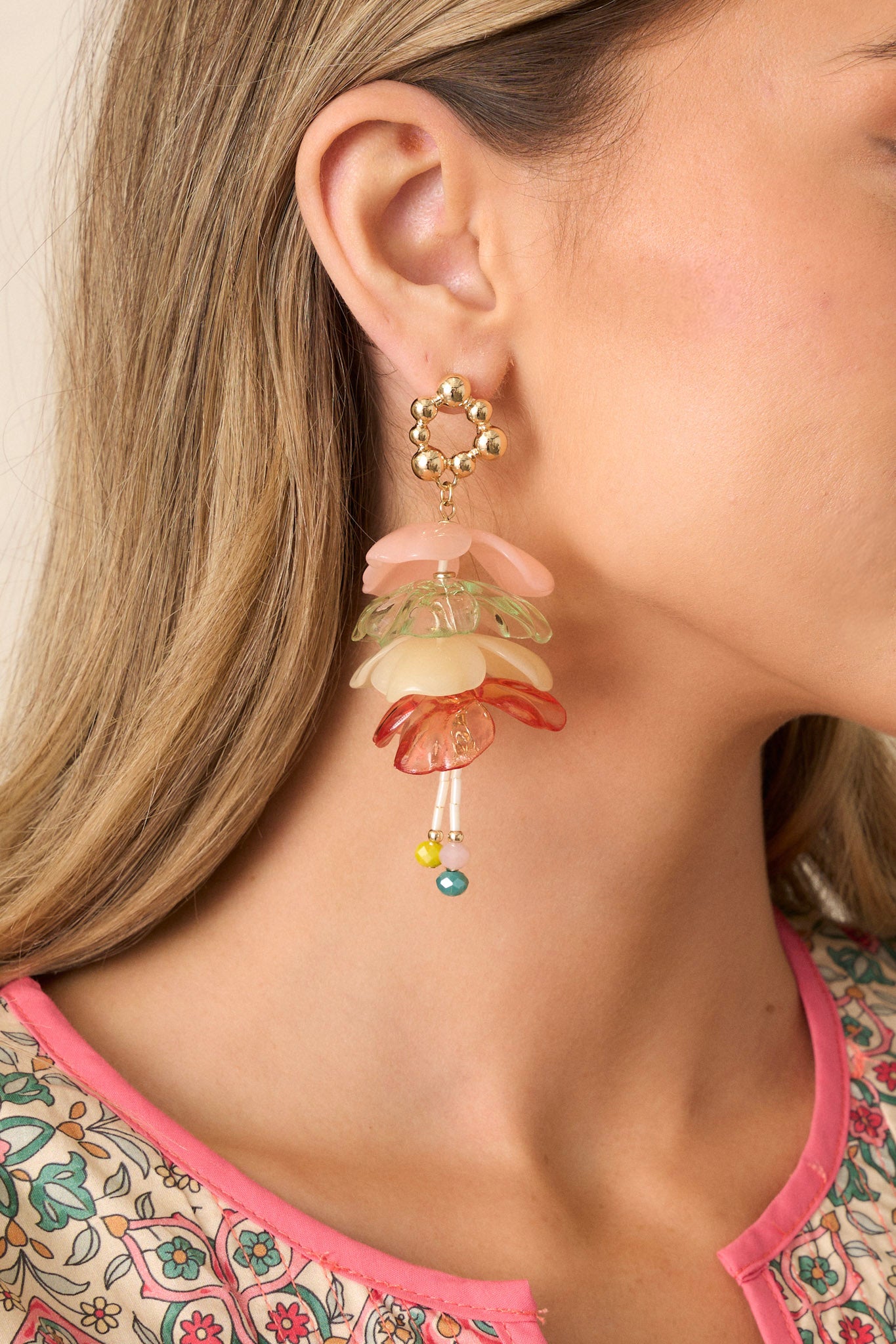 Summer Romance Pink Multi Flower Drop Earrings