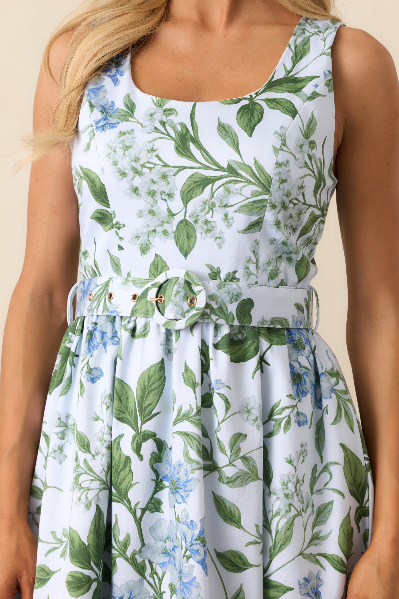 Ava Blue Lilacs Botanical Midi Dress