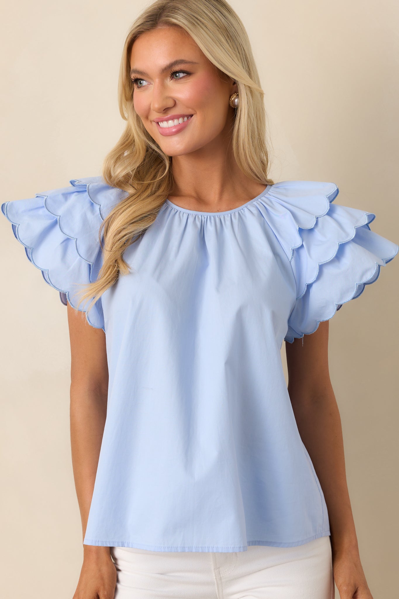 Bianca Blue Fog Scallop Top