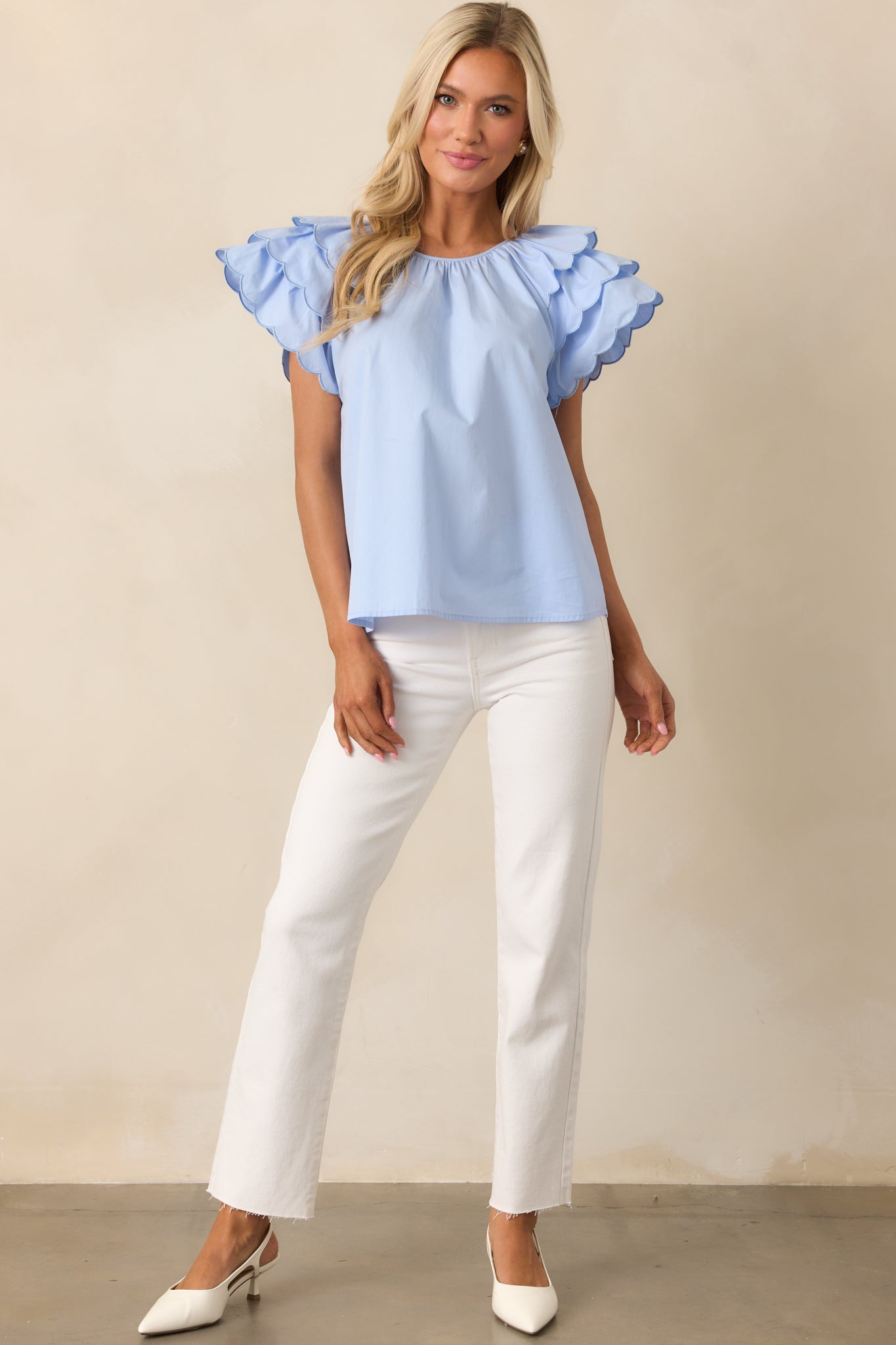 Bianca Blue Fog Scallop Top