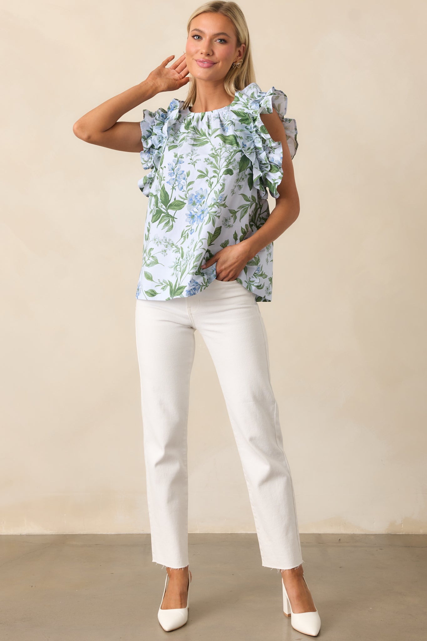 Charlotte Blue Lilacs Botanical Ruffle Top