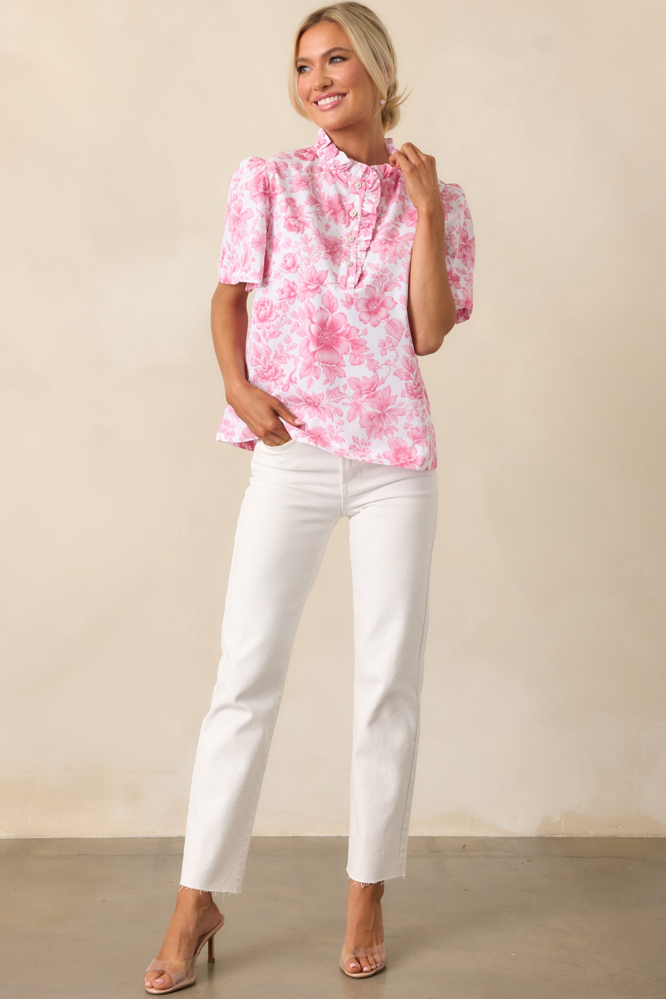 Avery La France Dianthus Pink Ruffle Top