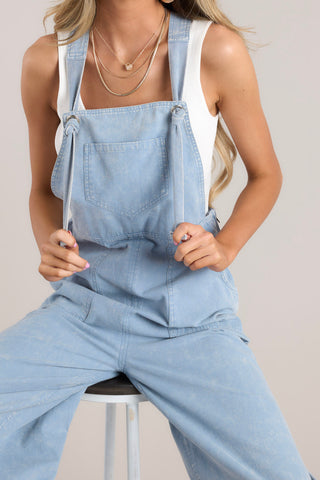 100% cotton blue denim overalls.