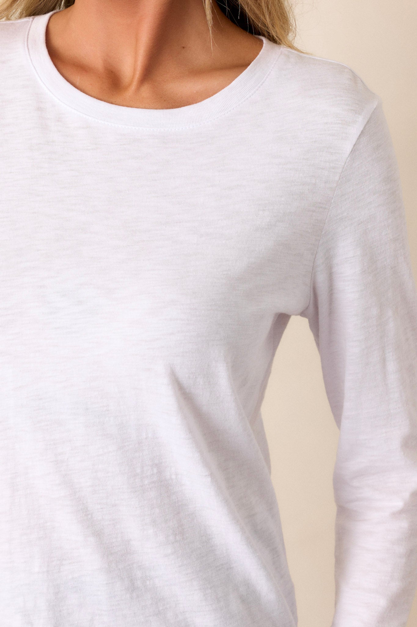 Modern White Slub Long Sleeve Cotton Tee